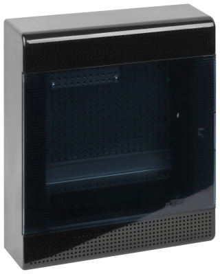 Щит слаботочный мультимедийный для открытой проводки с горизонтальной прозрачной дверцей на 24 модуля черный IP40 (ЩРн-П-24)