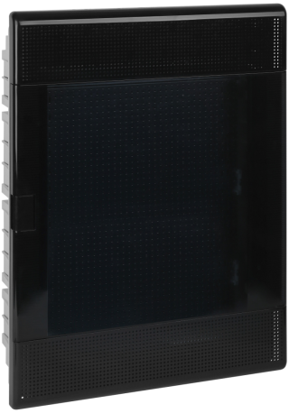 Щит слаботочный мультимедийный для скрытой проводки с горизонтальной прозрачной дверцей на 54 модуля черный IP41 (ЩРв-П-54)