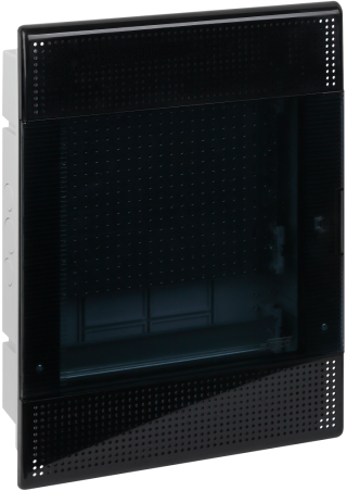 Щит слаботочный мультимедийный для скрытой проводки с горизонтальной прозрачной дверцей на 24 модуля черный IP40 (ЩРВ-П-24)